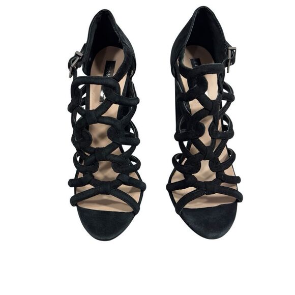 $250 BCBGMAXAZRIA “JEB” SUEDE LEATHER STRAPPY CAGED PUMP HEEL 8 NWT COCKTAIL - Picture 2 of 15